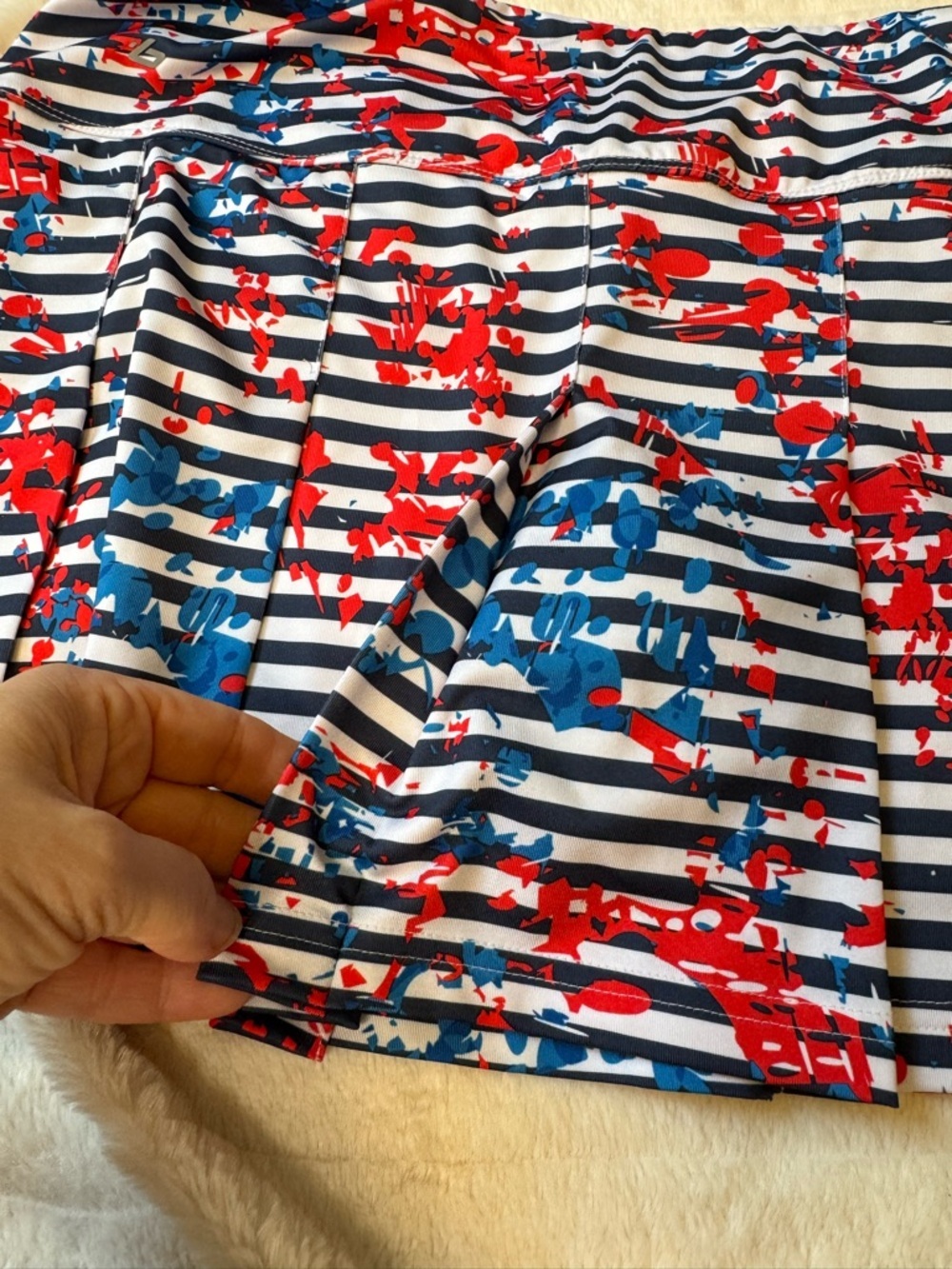 Bolle Athletic Skort Skirt L Red White Blue Striped Built In Shorts Swim Tennis - Picture 9 of 14